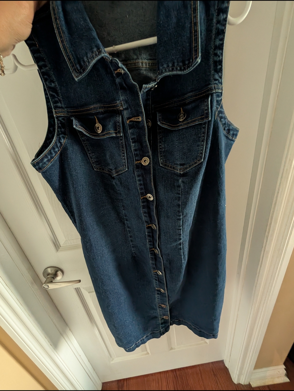 cleo Dark Blue Denim Button-Front Sleeveless Dress